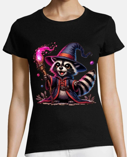 Camiseta mago mapache kawaii