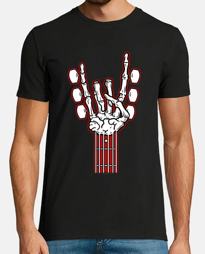 Tee-shirt main cornes rock and roll musique heavy metal guitare