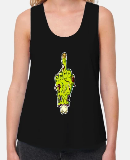 Tee-shirt main femme zombie, larges bretelles et coupe ample, noir