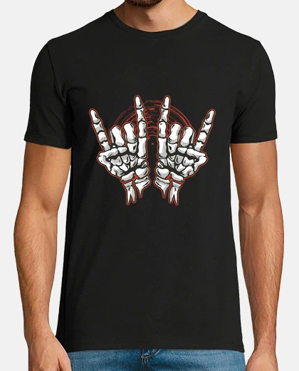 Tee-shirt main hard rock squelette ,musique hardcore 