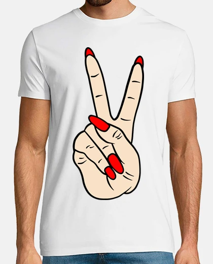 Tee-shirt main ongles rouges fille paix victoire
