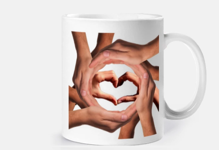 Mug mains solidaires coeur intégration inclusion personnalisable tasse café thé 