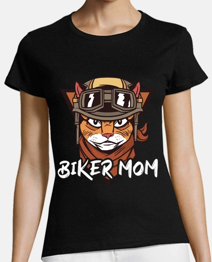 Playera mamá motociclista gatos madre con motoc
