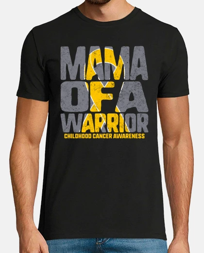Tee-shirt Mama of A Warrior Childhood Cancer awareness Gold Ribbon Mom Grandma Support Kids Fight Gift