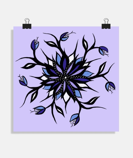 Poster mandala de fleurs bizarre avec des dent