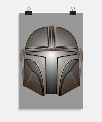 Poster mandalorian helmet espace sepia