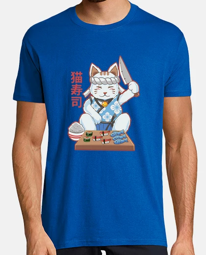 Camiseta Maneki neko sushi bar kawaii comida cruda para gatos Chef japonés camiseta