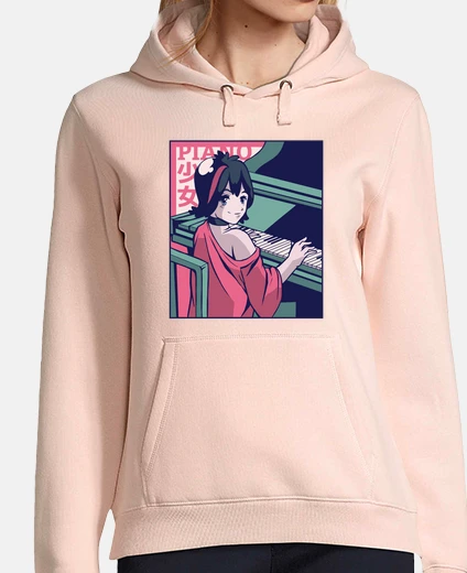 Hoodie manga girl who plays piano