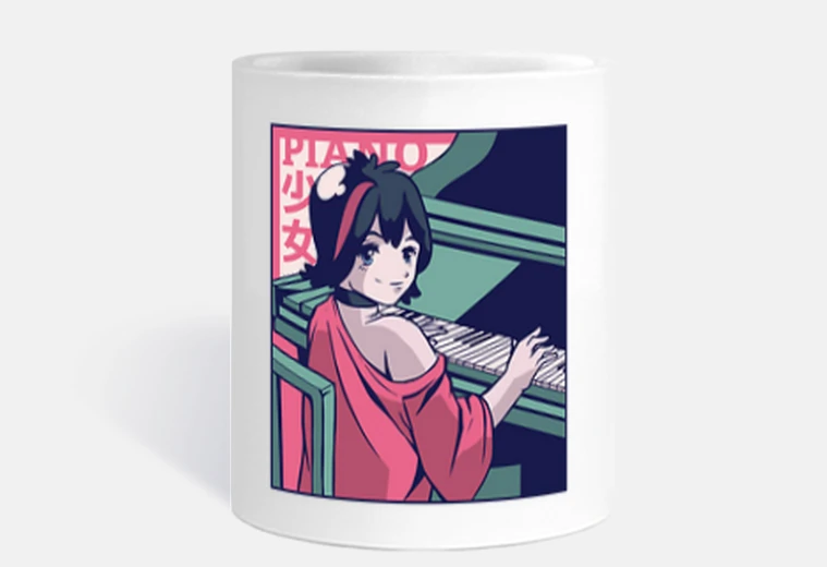 Cup manga girl who plays piano
