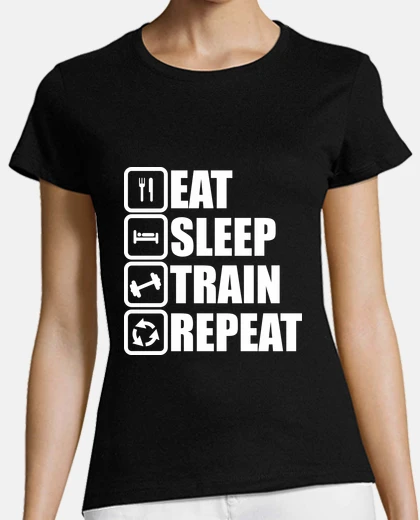 T-shirt mangiare dormire allenarsi ripetere bod