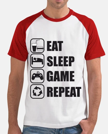 T-shirt mangiare, dormire, gioco, ripetere