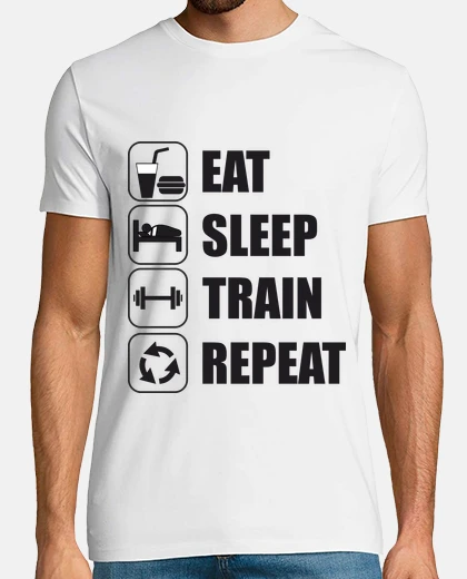 T-shirt mangiare, dormire, treno, ripetere