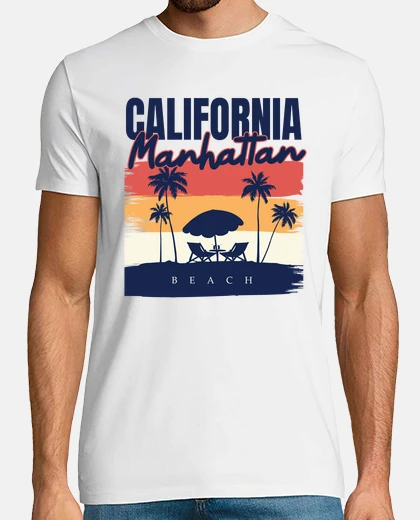 T-shirt manhattan beach california vacanza oceano palma tramonto