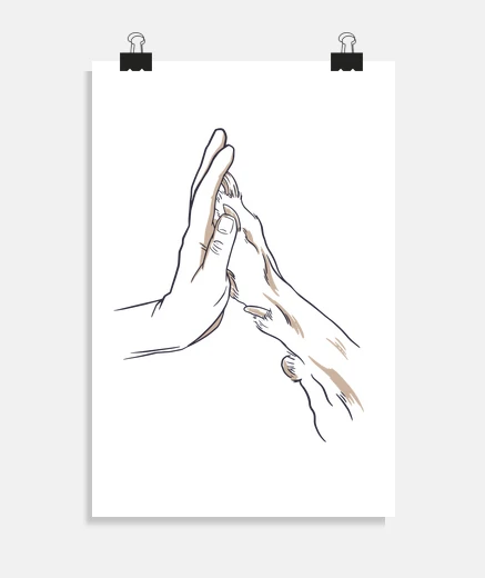 Póster mano y pata de perro