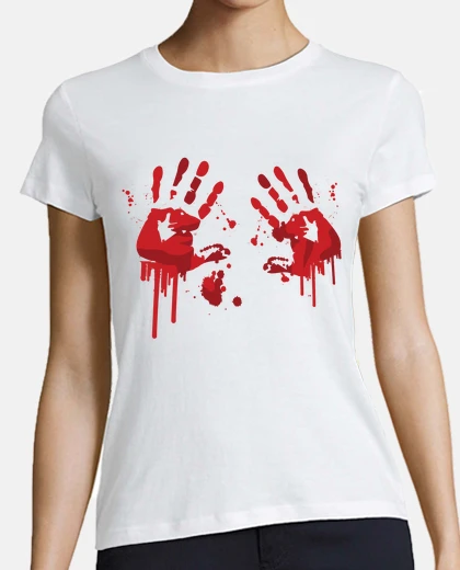 Camiseta manos rojas detener la injusticia pintura grupal