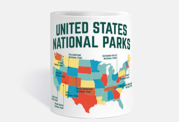 Taza mapa de parques nacionales en estados unidos vuelo avión glaciar acadia taza personalizable café té 