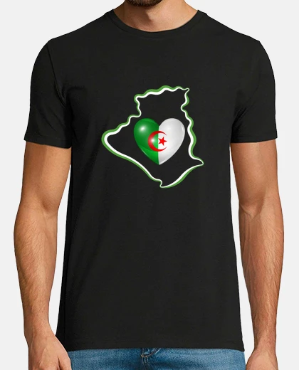 Camiseta mapa y bandera de argelia en un corazón, equipo de fútbol.