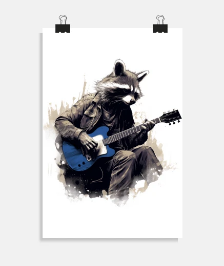 Póster mapache guitarrista cartel personalizable cartel de concierto dormitorio salón