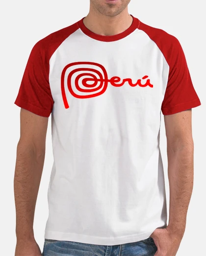 T-shirt marca del perù: uomo, stile baseball, bianca e rosso