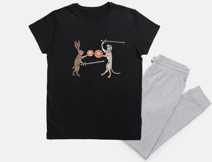 Pajama marginalia medieval rabbit vs dog