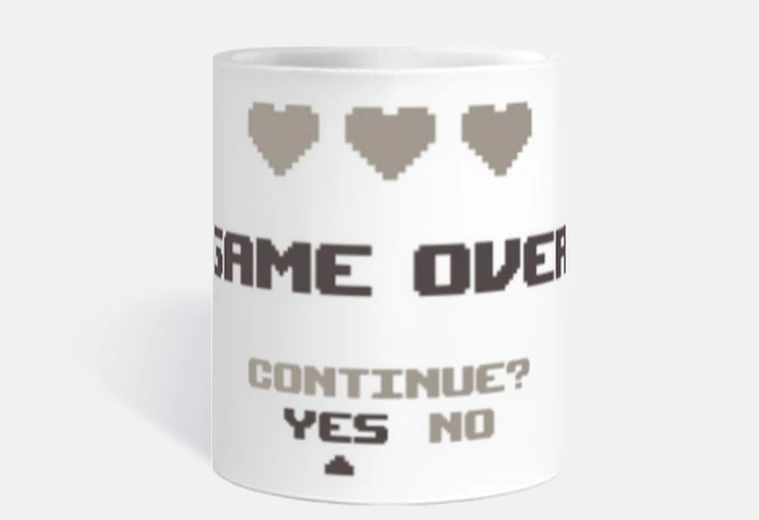 Cup marital breakup game over cup coffee tea herbal tea infusion mate croissants
