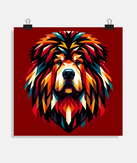 Poster Mastino tibetano mosaico geometrico