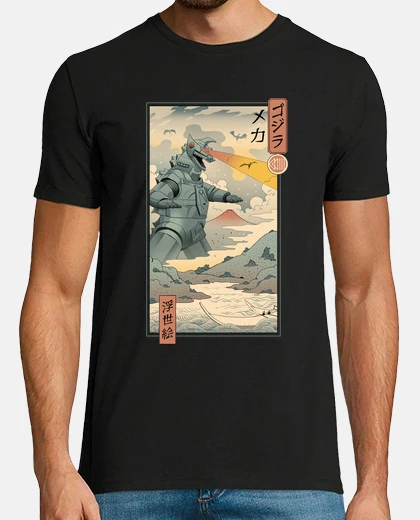 Tee-shirt mecha kaiju ukiyo-e shirt mens