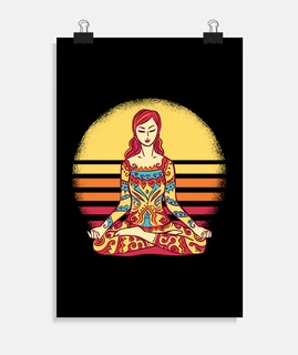 meditando mandala mujer retro yoga