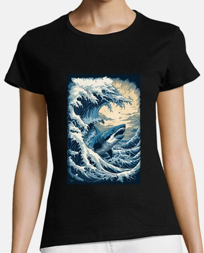Tee-shirt Megalodon Hokusai Art Japonais Humour