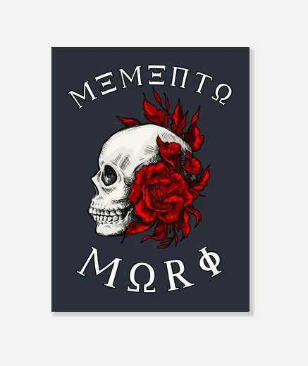 Wall memento mori skull and flowers stoicism