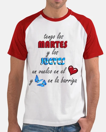 T-shirt Men, baseball style, white and red