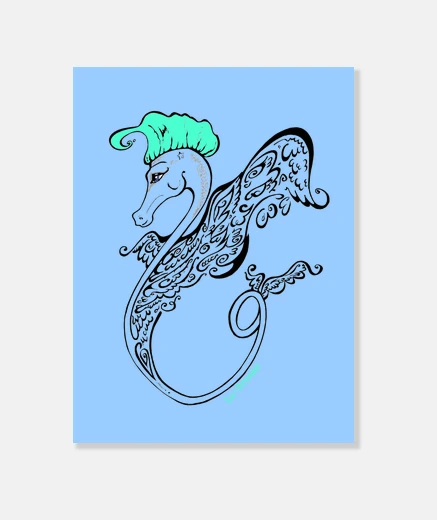 Tableau mer bleu cheval.