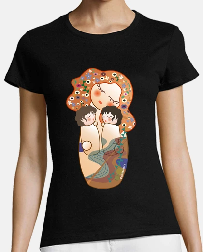 Tee-shirt mère de jumeaux de style kokeshi klimt