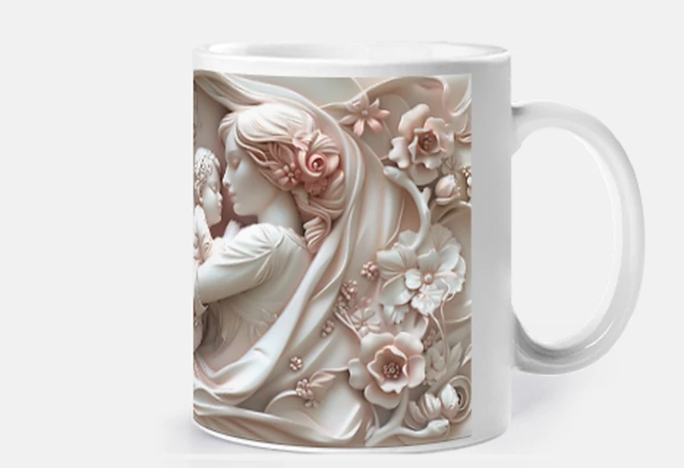 Mug mere et son bébé bas relief art 3D cours tasse café thé croissants infusion 