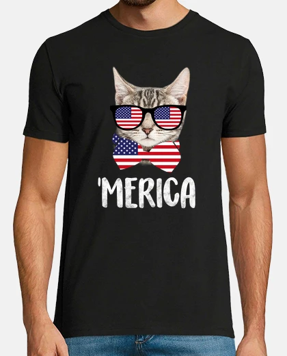 Tee-shirt Merica Cat Wearing Sunglasses America USA Flag 4th of July Celebration Gift for Kids Boys Girls Men