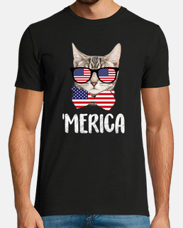 Merica Cat Wearing Sunglasses America USA Flag 4th of July Celebration Gift for Kids Boys Girls Men