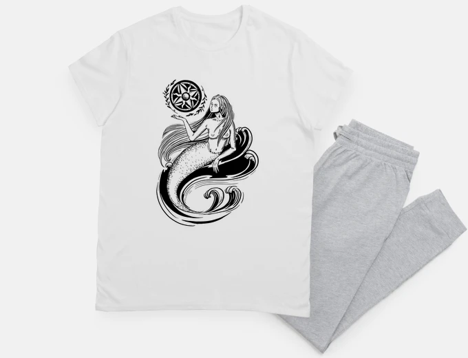 Pyjama mermaid with a wind rose compass. exceptional artist drawing,