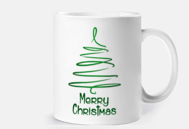 Cup merry christmas - green linework merry 