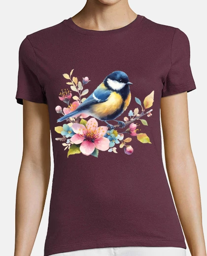 Tee-shirt mesange bleue trop mignonne fleur