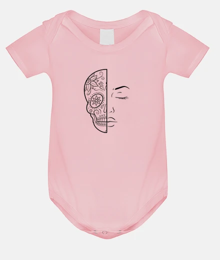 Kids mexican skull half woman face line art