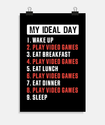 Póster mi día ideal jugar videojuegos juegos