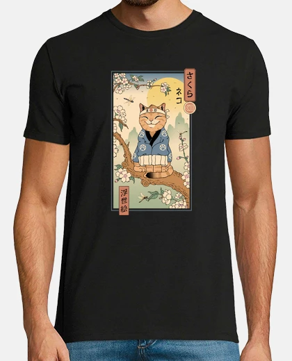 T-shirt miagolio nel ramo di sakura