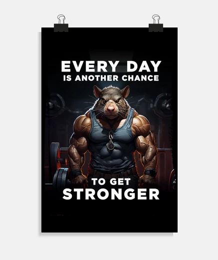 Poster Mighty Gym Rat Empowering Fitness Illustration