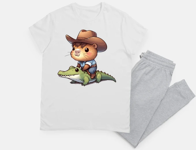 Pyjama mignon cow-boy capybara chevauchant un 