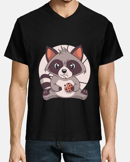 Tee-shirt mignon raton laveur kawaii mangeant un 