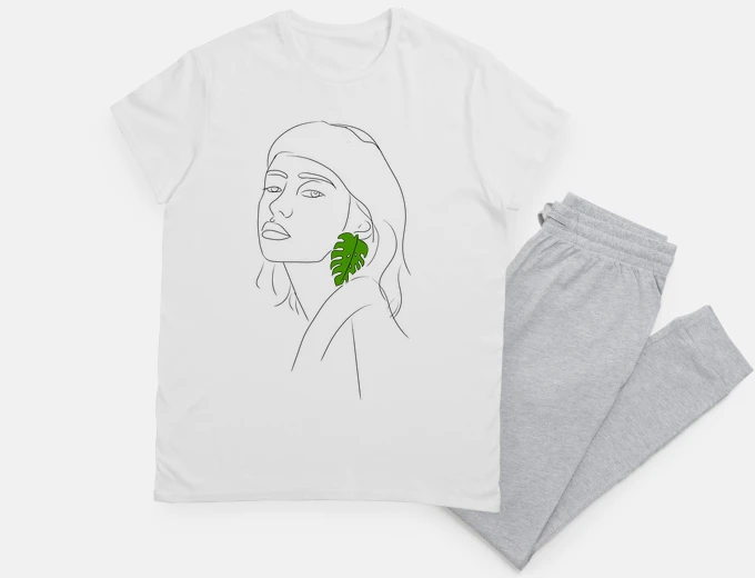 Pajama minimalist woman profile lines