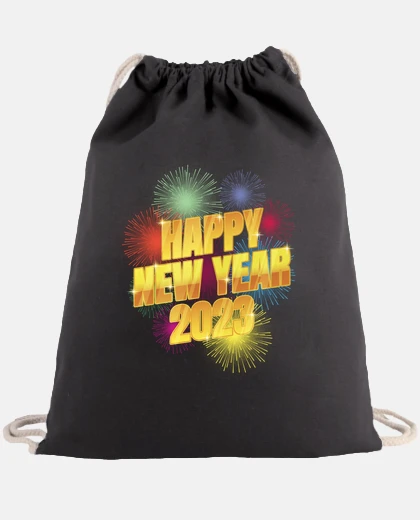 Bolsa mochila negra fuegos artificiales feliz año nuevo 2023 feliz navidad amor paz