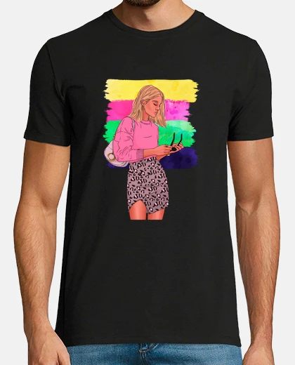 Camiseta moda modelo mujer compras, anteojos, top,