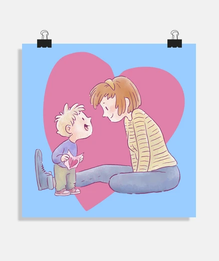 Poster mom and her son, maternal love, baby room decoration, child