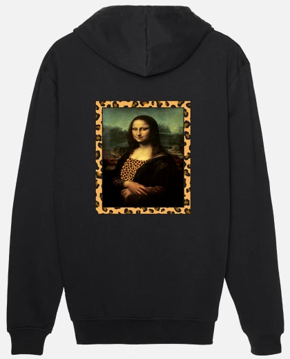 Sudadera mona lisa marco de estampado de leopardo leonardo da